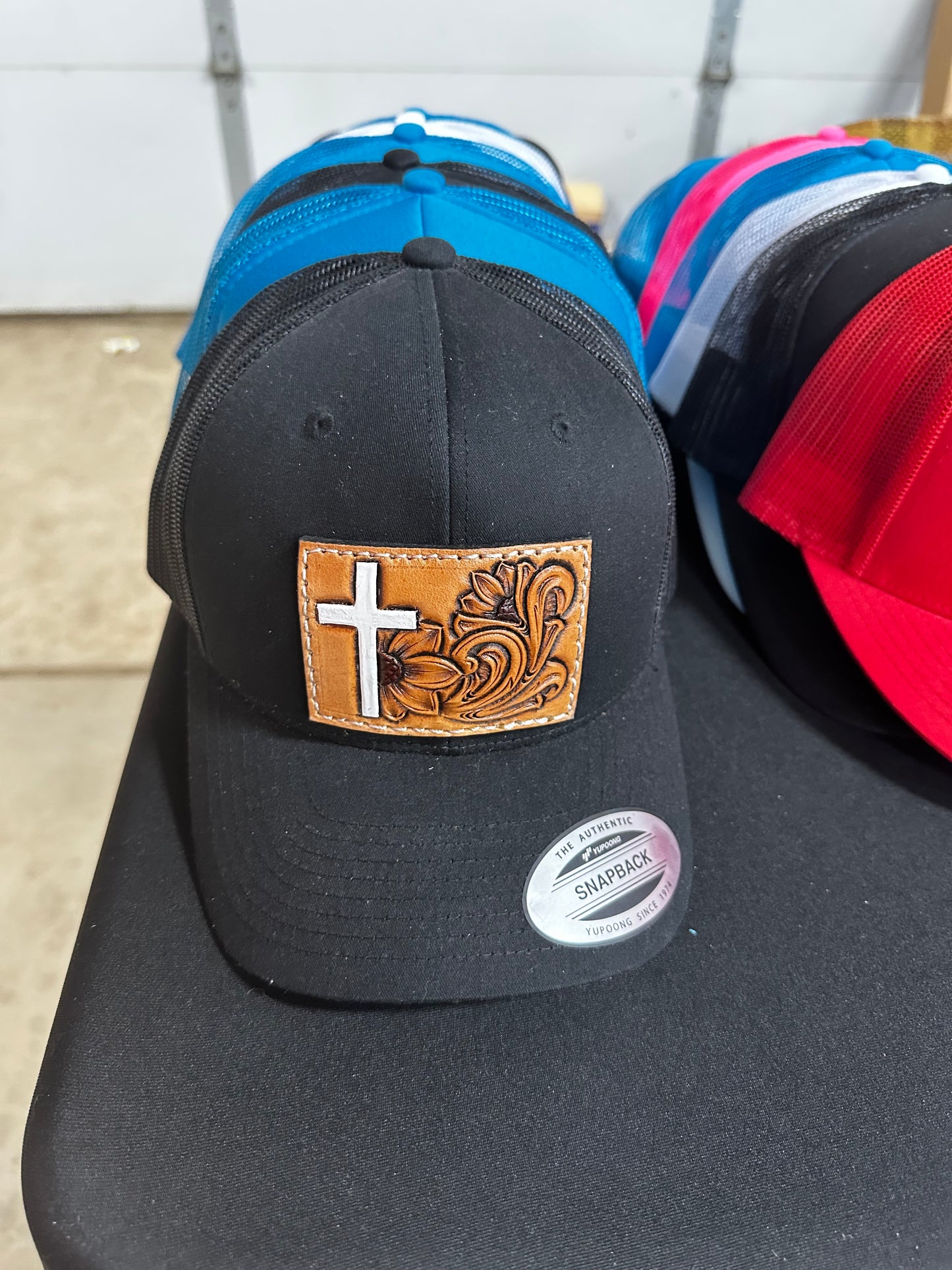 Cross Floral Black Hat