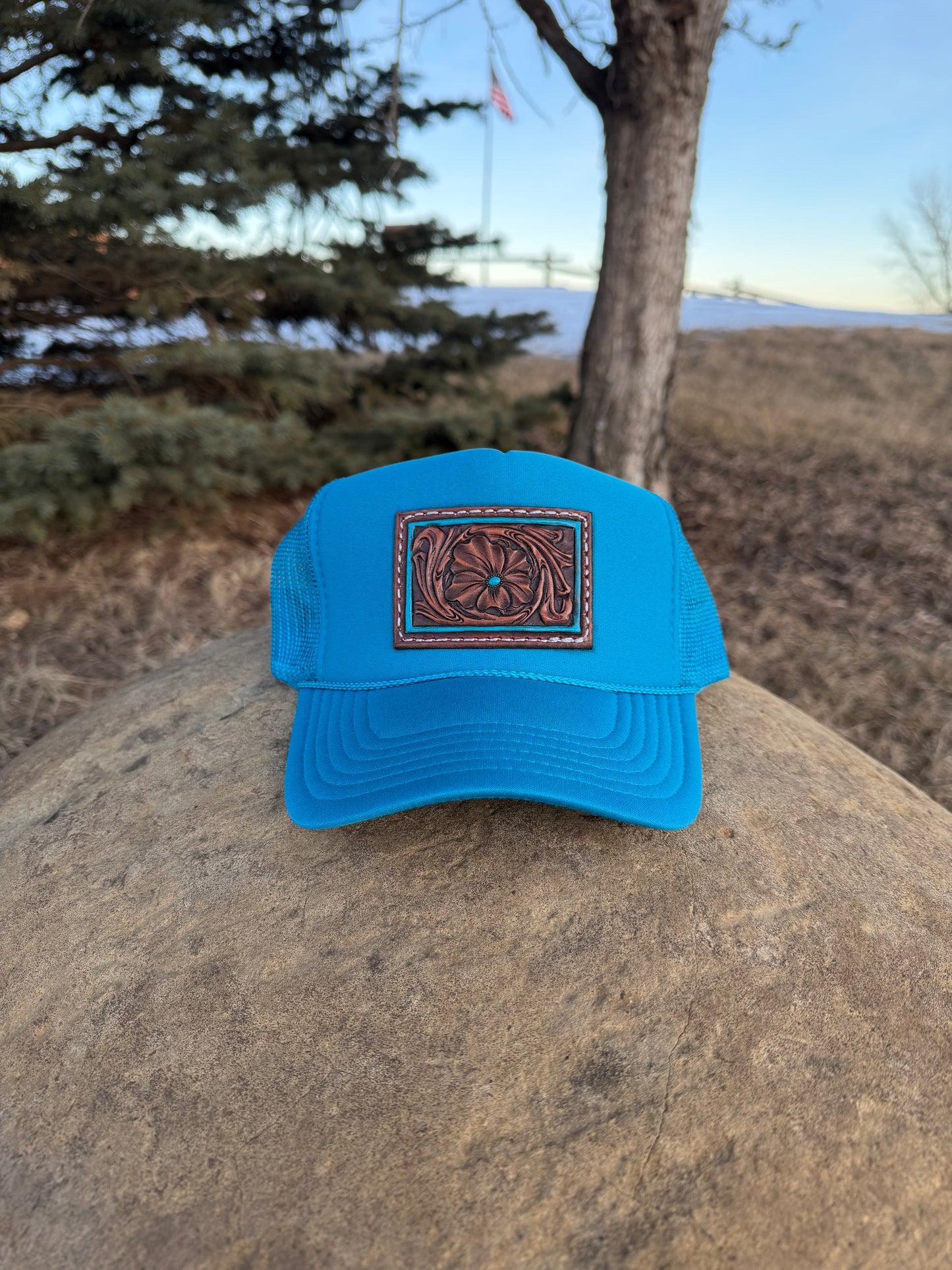 Turquoise Floral Trucker Hat