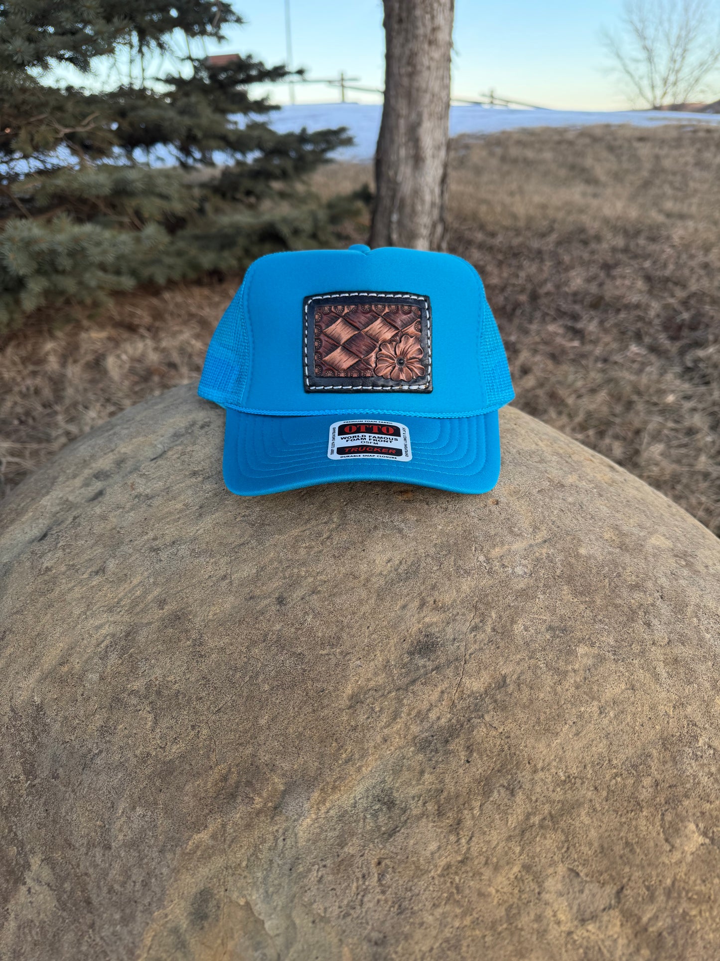 Turquoise Crosshatch Hat